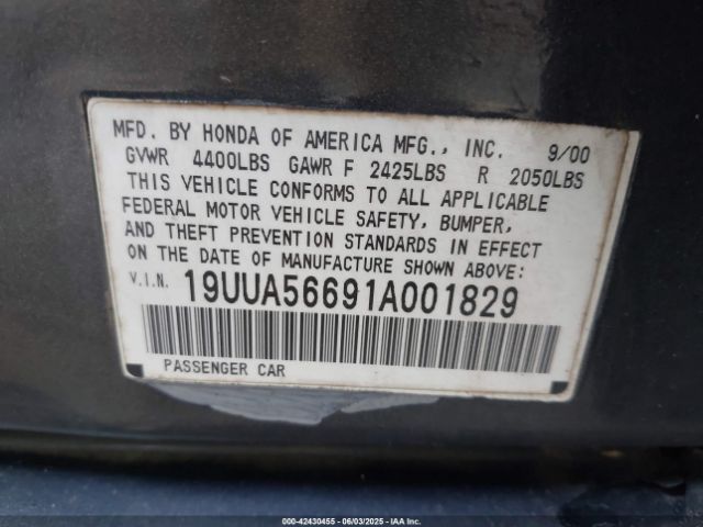 2001 ACURA TL 19UUA56691A001829 Photo 8