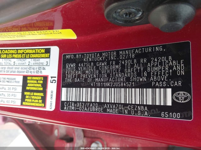 4T1B11HK2JU584571 Toyota a25a-fks