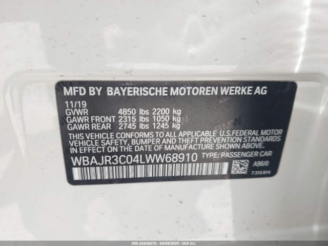 2020 BMW 530I WBAJR3C04LWW68910 Photo 8