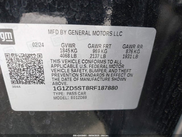 1G1ZD5ST8RF187880 Chevrolet Malibu Fwd 1lt