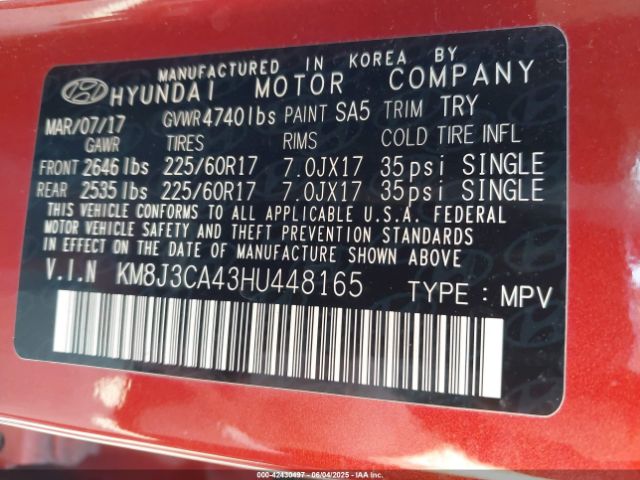 2017 HYUNDAI TUCSON KM8J3CA43HU448165 Photo 8