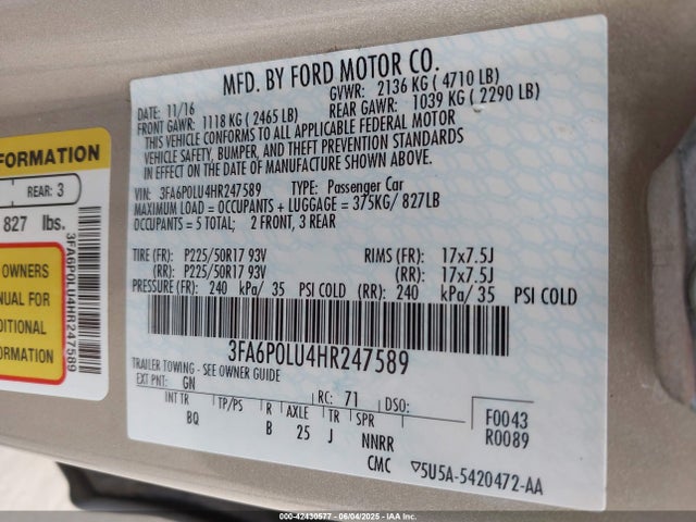 Ford 2.0l 4v atk hev 2017 3FA6P0LU4HR247589 Image 9