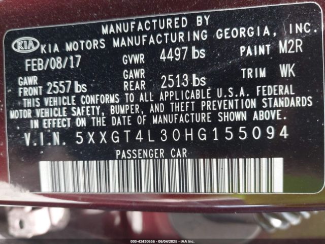 5XXGT4L30HG155094 KIA Optima Lx