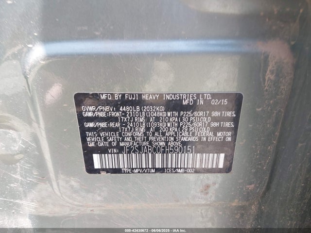 Subaru 2.5na u5 2015 JF2SJABC0FH590151 Image 9
