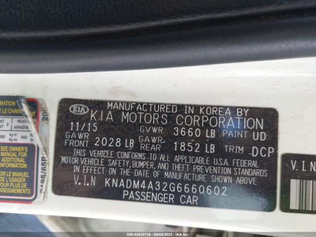 KNADM4A32G6660602 KIA RIO LX