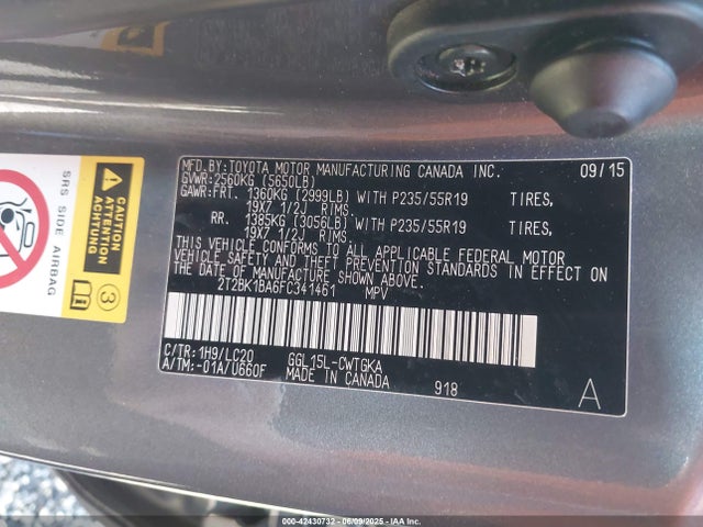 Lexus 2gr-fe 2015 2T2BK1BA6FC341461 Image 9