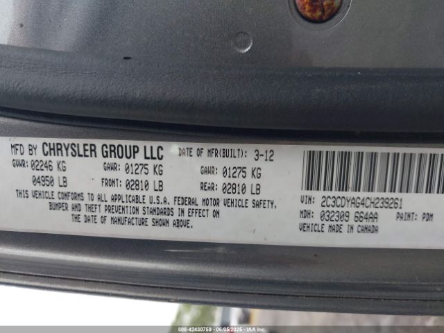 2012 DODGE CHALLENGER 2C3CDYAG4CH239261 Photo 8
