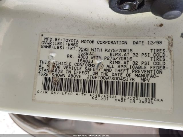 1999 LEXUS LX 470 JT6HT00W7X0045176 Photo 8