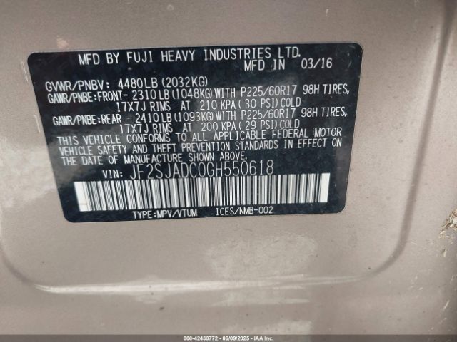 JF2SJADC0GH550618 Subaru Forester 2.5i Premium