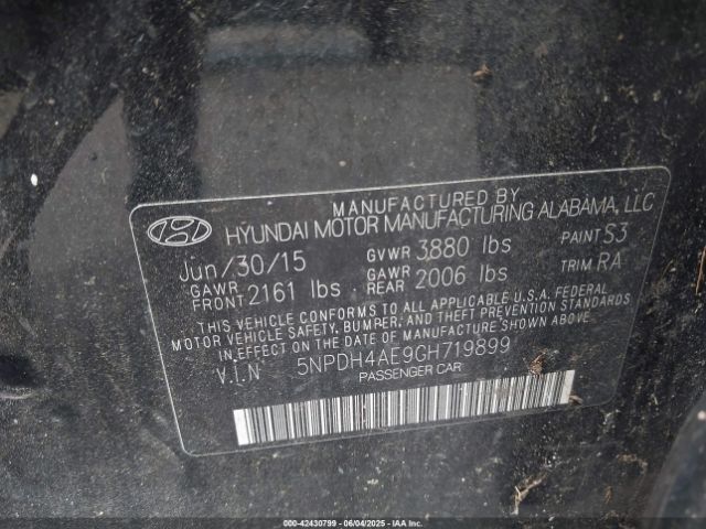 5NPDH4AE9GH719899 Hyundai ELANTRA SE