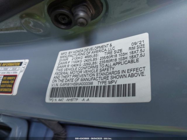 5J6RW1H59NA000098 Honda l15be