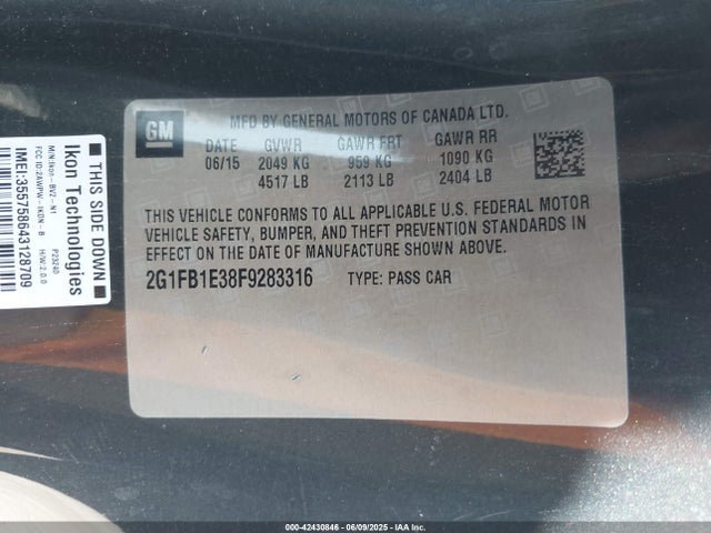 Chevrolet lfx 2015 2G1FB1E38F9283316 Image 9