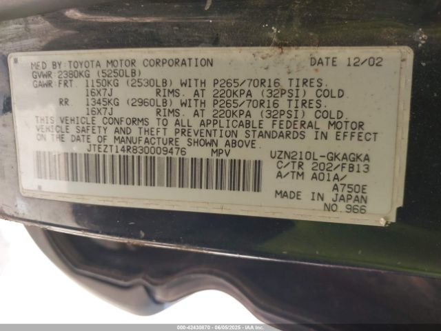 2003 TOYOTA 4RUNNER JTEZT14R830009476 Photo 8