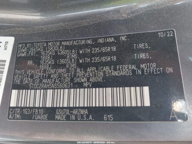 5TDCZRAH5NS560631 Toyota Highlander L