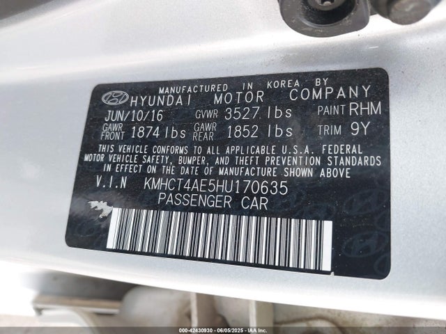 Hyundai Accent 2017 KMHCT4AE5HU170635 Image 9