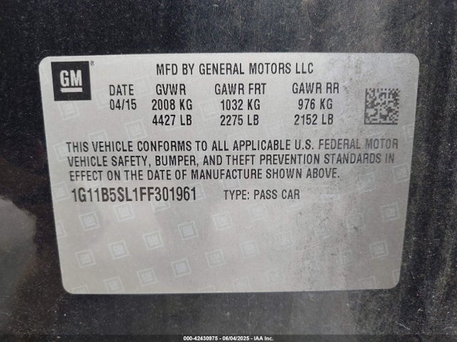 1G11B5SL1FF301961 Chevrolet MALIBU LS