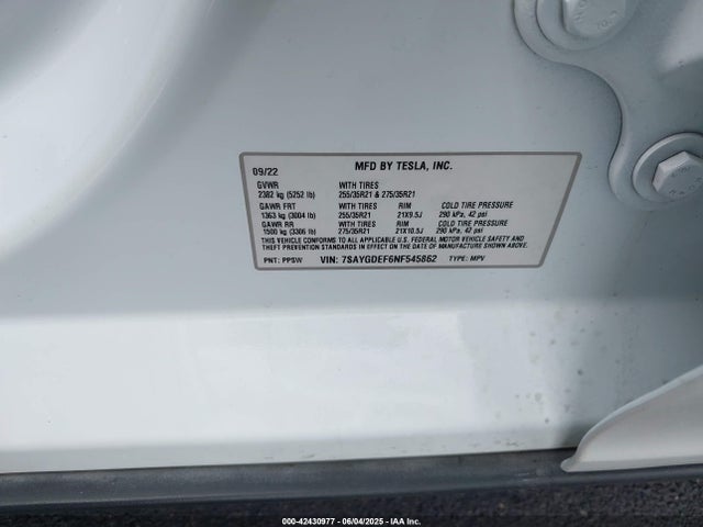 2022 TESLA MODEL Y 7SAYGDEF6NF545862 Photo 8