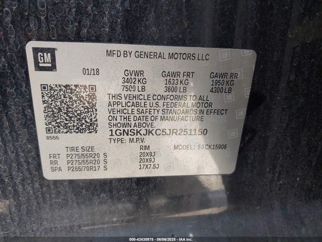 1GNSKJKC5JR251150 Chevrolet l83 - sidi: spark ignited direct injection, vvt: variable valve timing, afm, e85 max, alum
