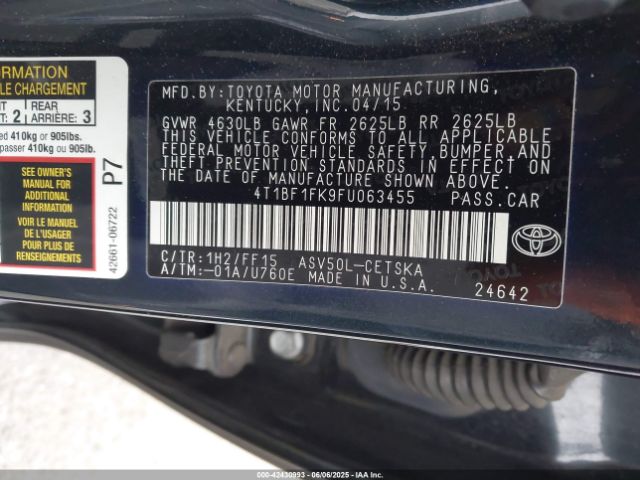 2015 TOYOTA CAMRY 4T1BF1FK9FU063455 Photo 8