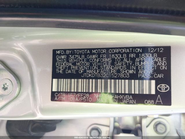 2012 TOYOTA PRIUS C JTDKDTB32C1527803 Photo 8
