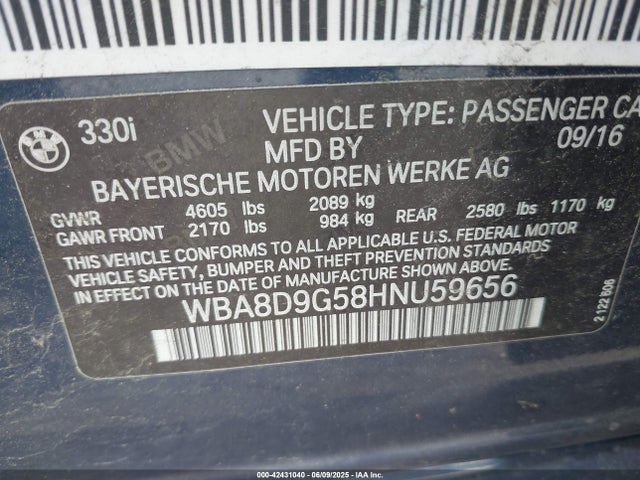 BMW 330I 2017 WBA8D9G58HNU59656 Image 9