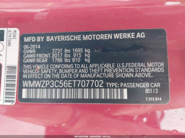 2014 MINI CONVERTIBLE WMWZP3C56ET707702 Photo 8