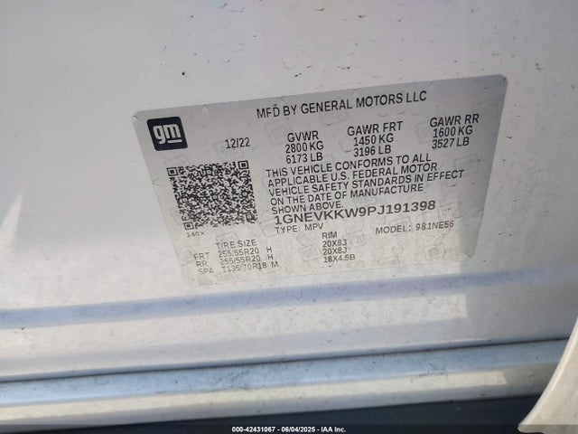 1GNEVKKW9PJ191398 Chevrolet lfy