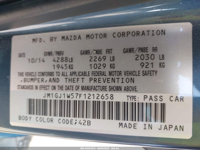 JM1GJ1W57F1212658 Mazda MAZDA6