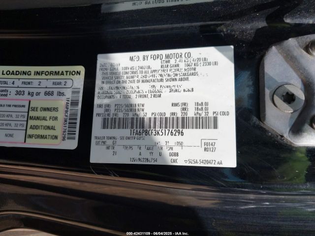 1FA6P8CF3K5176296 Ford MUSTANG GT
