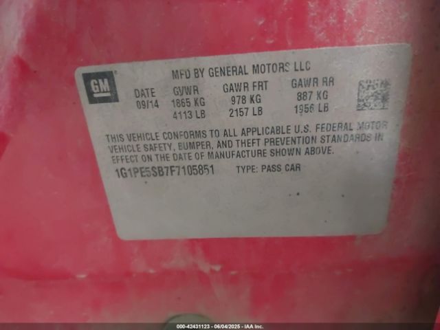 1G1PE5SB7F7105851 Chevrolet Cruze 2lt Auto