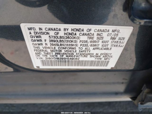 2005 ACURA MDX 2HNYD18295H549082 Photo 8