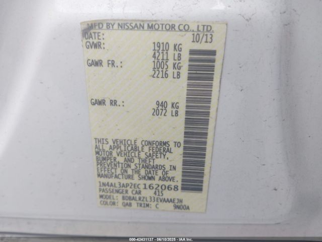 1N4AL3AP2EC162068 Nissan Altima 2.5 S