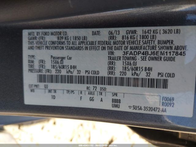 3FADP4BJ6EM117845 Ford FIESTA SE