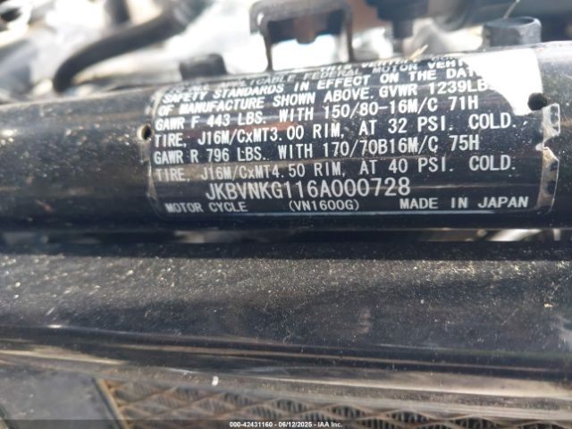 2006 KAWASAKI VN1600 JKBVNKG116A000728 Photo 9