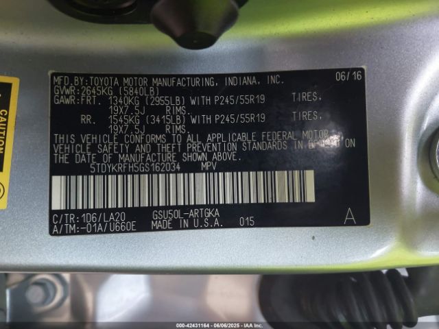 2016 TOYOTA HIGHLANDER 5TDYKRFH5GS162034 Photo 8