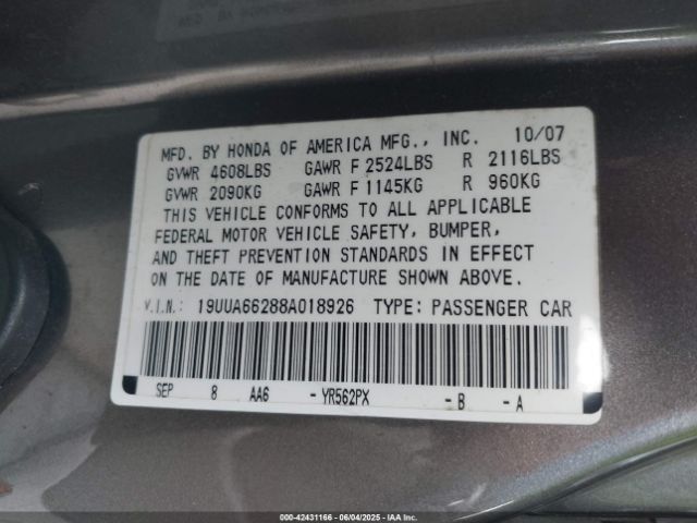 2008 ACURA TL 19UUA66288A018926 Photo 8