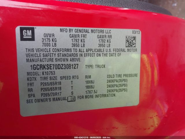 2013 CHEVROLET SILVERADO 1500 1GCRKSE70DZ308127 Photo 8