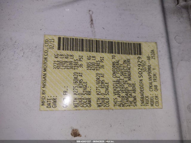 1N6BA0ED1FN502929 Nissan Titan Sl