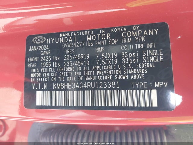 KM8HE3A34RU123381 Hyundai Kona Limited