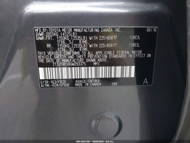 2T3ZFREV8GW293375 Toyota 2ar-fe