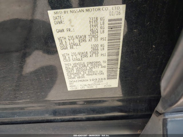 5N1AZ2MG6GN109388 Nissan 2016