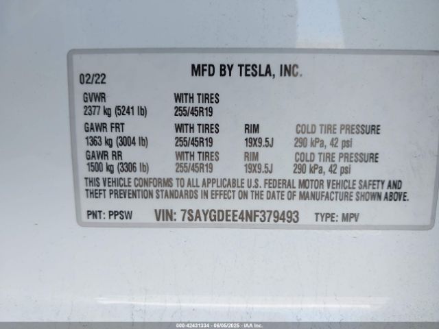 2022 TESLA MODEL Y 7SAYGDEE4NF379493 Photo 8