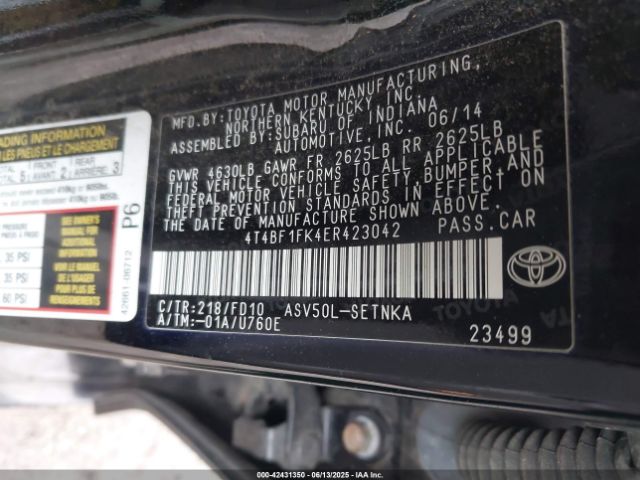 4T4BF1FK4ER423042 Toyota 2ar-fe