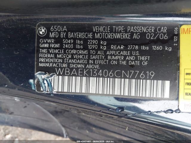 2006 BMW 650I WBAEK13406CN77619 Photo 8
