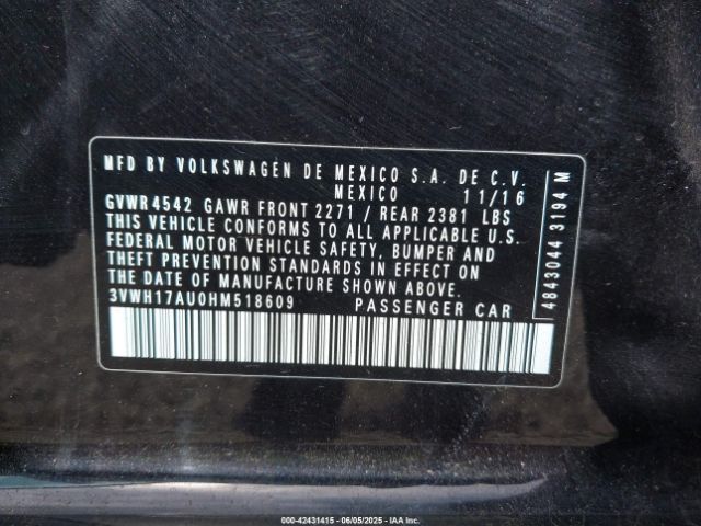 3VWH17AU0HM518609 Volkswagen Golf Alltrack Tsi S/tsi Se/tsi Sel