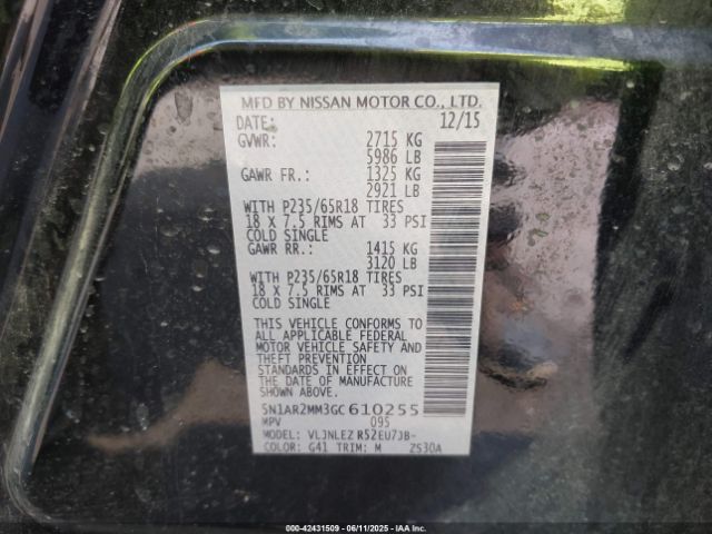 5N1AR2MM3GC610255 Nissan 2016
