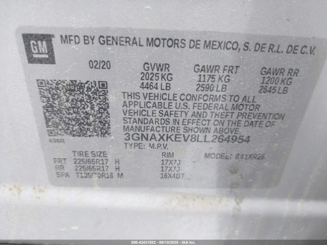 2020 CHEVROLET EQUINOX 3GNAXKEV8LL264954 Photo 8