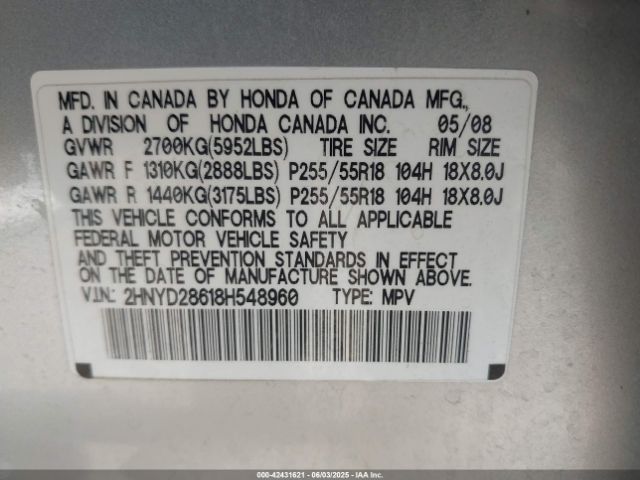 2008 ACURA MDX 2HNYD28618H548960 Photo 8