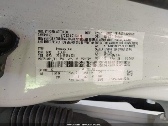 1FADP3F21JL231602 Ford 2.0l gdi