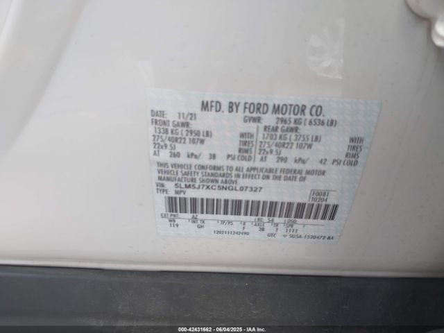 5LM5J7XC5NGL07327 Lincoln gtdi